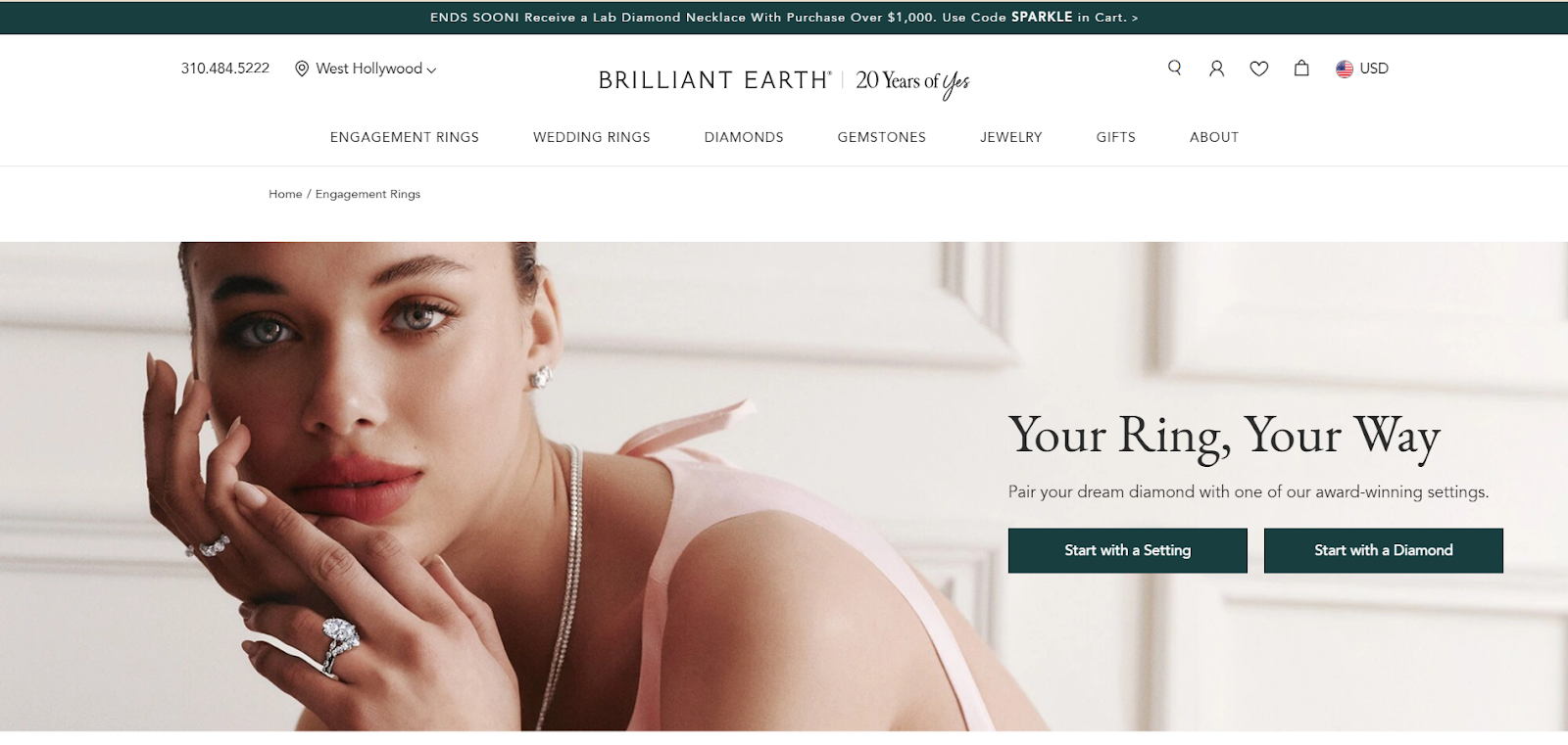 Brilliant Earth homepage