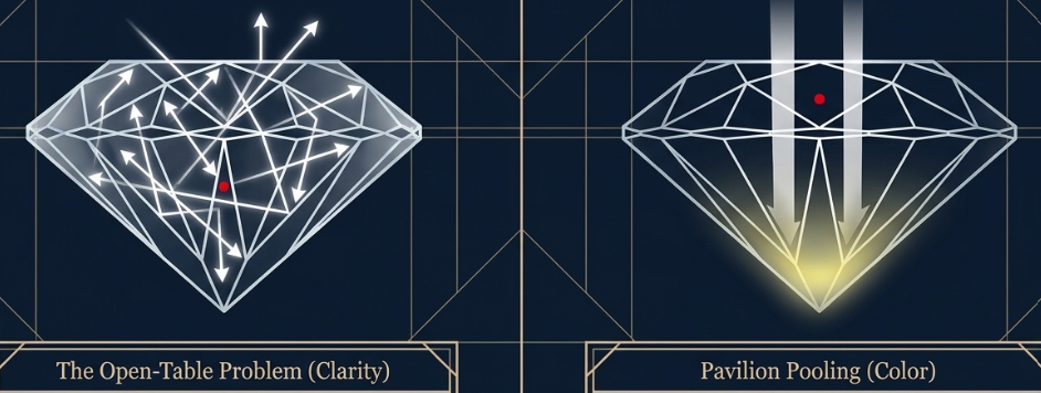 Diagrams showing open table clarity and pavilion pooling