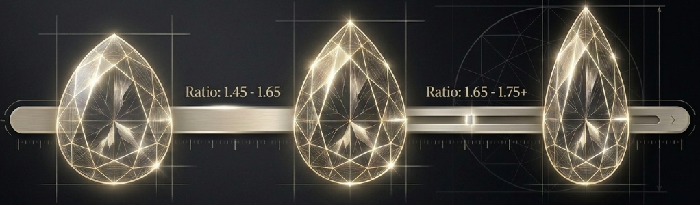 Pear diamond length to width ratio visual guide