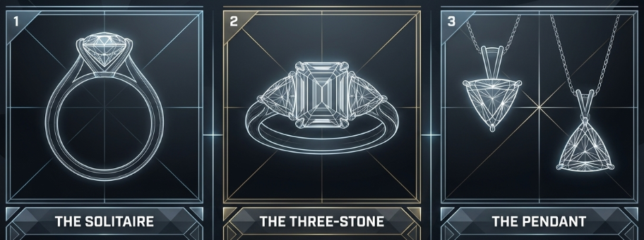 Three best settings for trillion cut diamond solitaire pendant